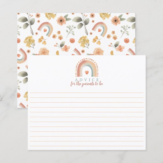 Boho Rainbow Baby Shower Advice Card – Watercolor  (Front/Back)