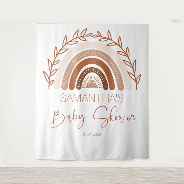  Boho Rainbow Baby Shower Backdrop, Terracotta (Front)