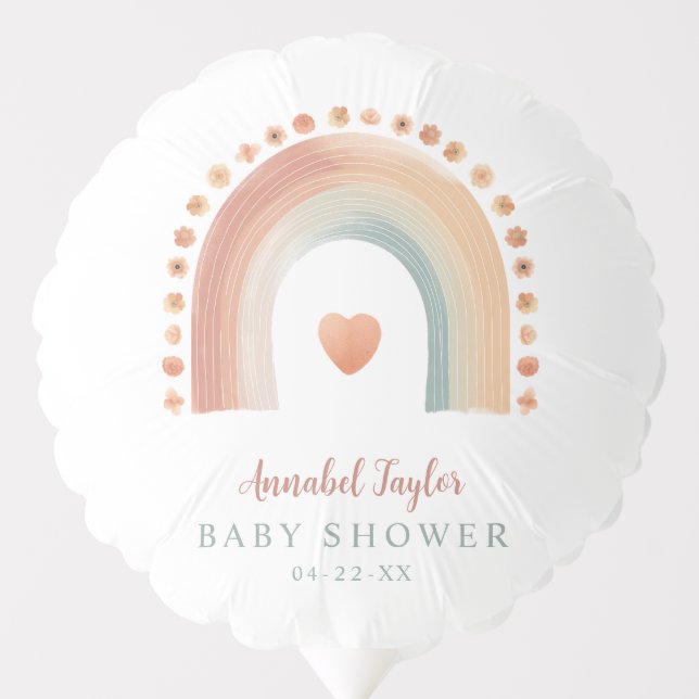 Boho Rainbow Baby Shower Balloon – Watercolor Eart (Front)