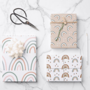 Boho Rainbow Baby Shower Beige Terracotta Green Wrapping Paper Sheets