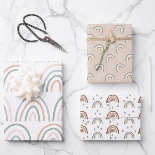 Boho Rainbow Baby Shower Beige Terracotta Green  Wrapping Paper Sheets