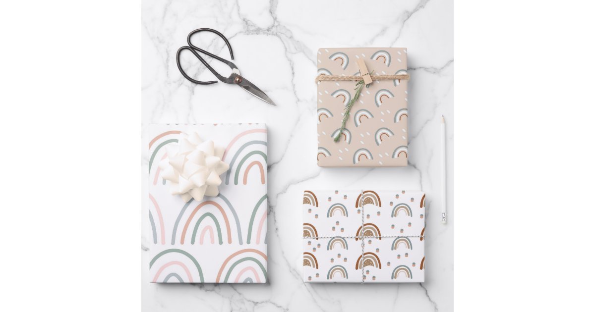 Boho Pink Beige Rainbow Wrapping Paper Sheets, Zazzle