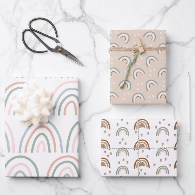 Boho Rainbow Baby Shower Beige Terracotta Green  Wrapping Paper Sheets (Front)