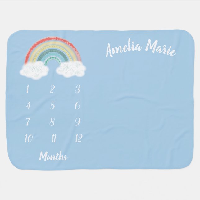 Boho Rainbow Baby Shower Blue Boy Blanket (Horizontal)