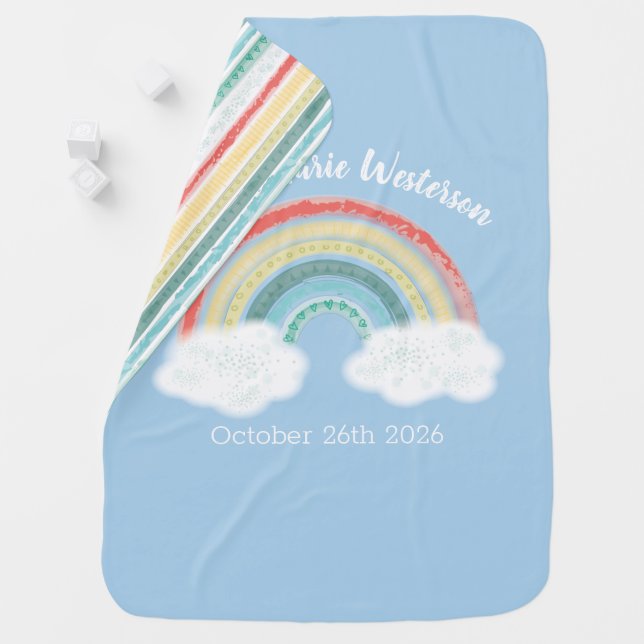 Boho Rainbow Baby Shower Blue Boy Blanket (In Situ)