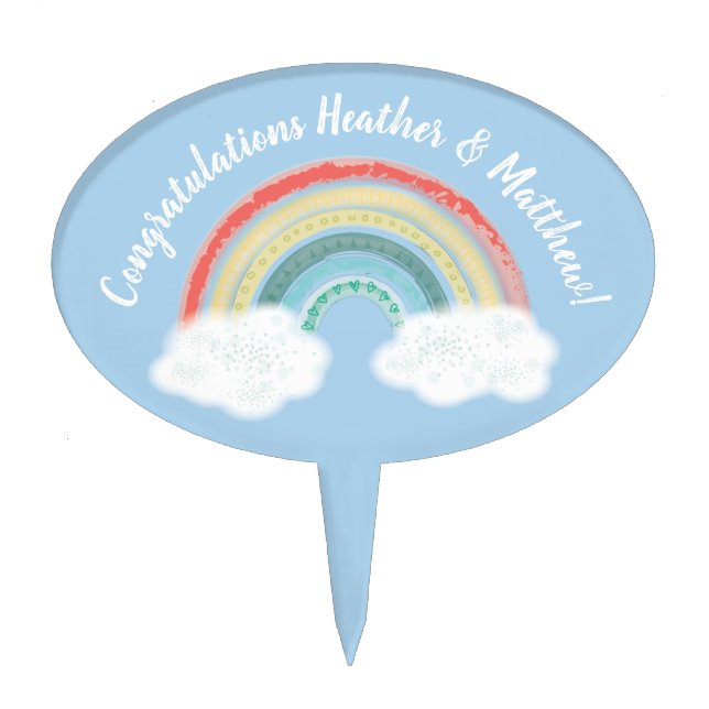 Boho Rainbow Baby Shower Blue Boy Cake Topper (Front)