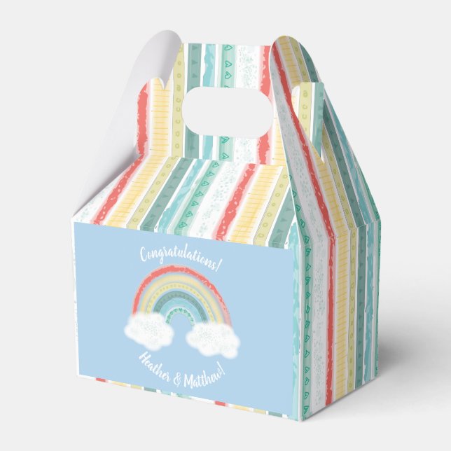 Boho Rainbow Baby Shower Blue Boy Favor Boxes (Front Side)