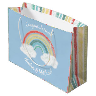 Boho Rainbow Baby Shower Blue Boy Large Gift Bag