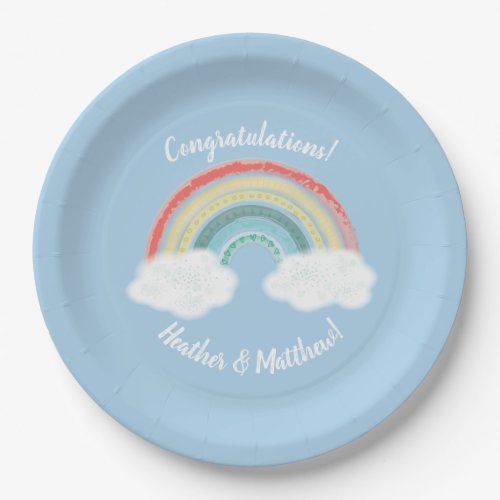 Boho Rainbow Baby Shower Blue Boy Paper Plates
