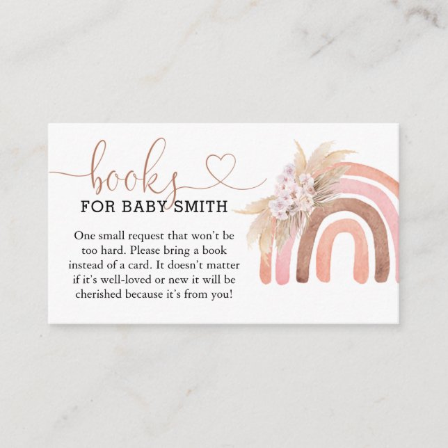 Boho Rainbow Baby Shower Books for Baby Enclosure Card (Front)