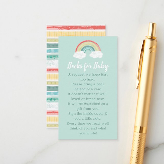 Boho Rainbow Baby Shower Books for Baby Enclosure Card (Front/Back In Situ)