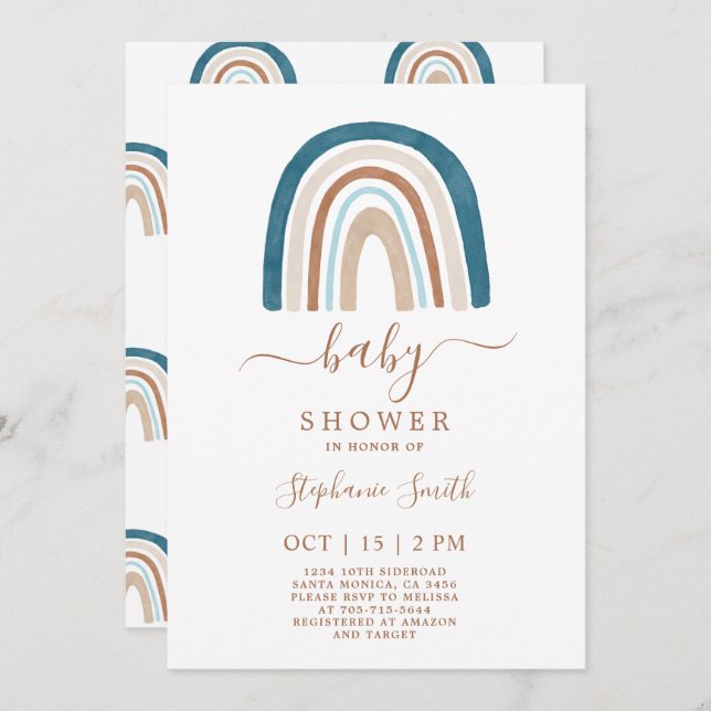 Boho Rainbow Baby Shower Boy Invitation (Front/Back)