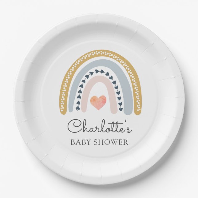 Boho Rainbow Baby Shower Classic Paper Plates (Front)