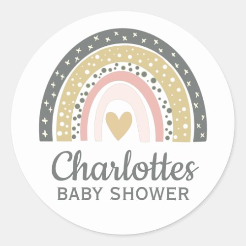 Boho Rainbow Baby Shower Classic Round Sticker