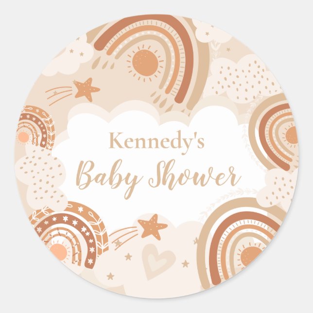 Boho Rainbow Baby Shower  Classic Round Sticker (Front)