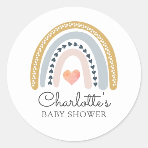 Boho Rainbow Baby Shower Classic Round Sticker
