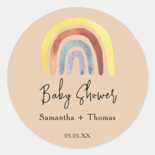 Boho rainbow baby shower  classic round sticker