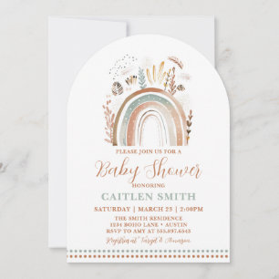 Boho Rainbow Baby Shower Dusty Blue Invitation