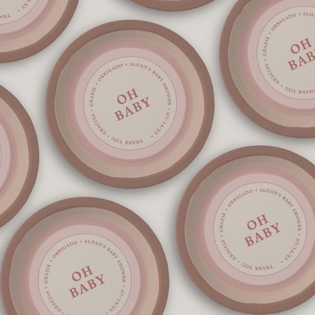 Boho Rainbow Baby Shower Earthy Blush Girl  Paper Plates (Creator Uploaded)