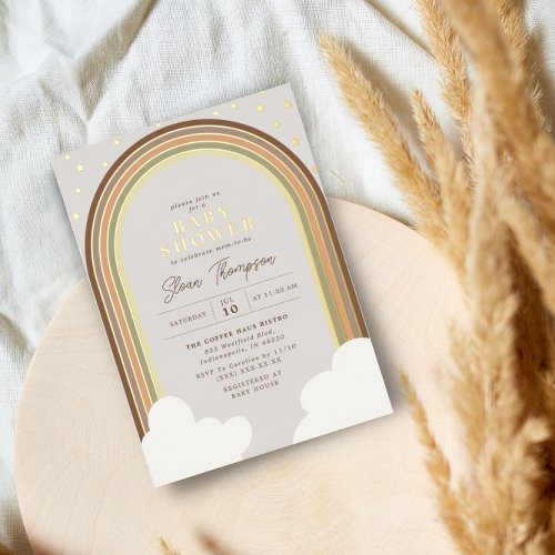 Boho Rainbow Baby Shower Earthy Gender Neutral  Foil Invitation