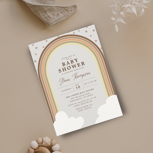 Boho Rainbow Baby Shower Earthy Gender Neutral Invitation