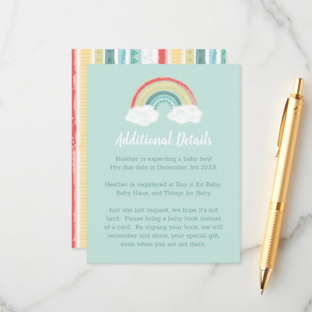 Boho Rainbow Baby Shower Enclosure Card (Front/Back In Situ)