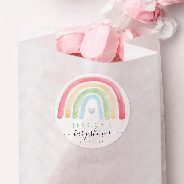 Boho Rainbow Baby Shower Favor Sticker (Creator Uploaded)