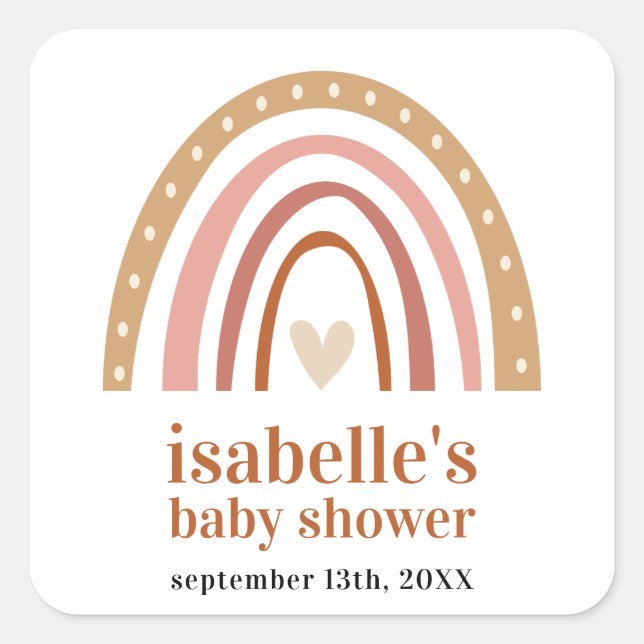 Boho Rainbow Baby Shower Favor Sticker (Front)