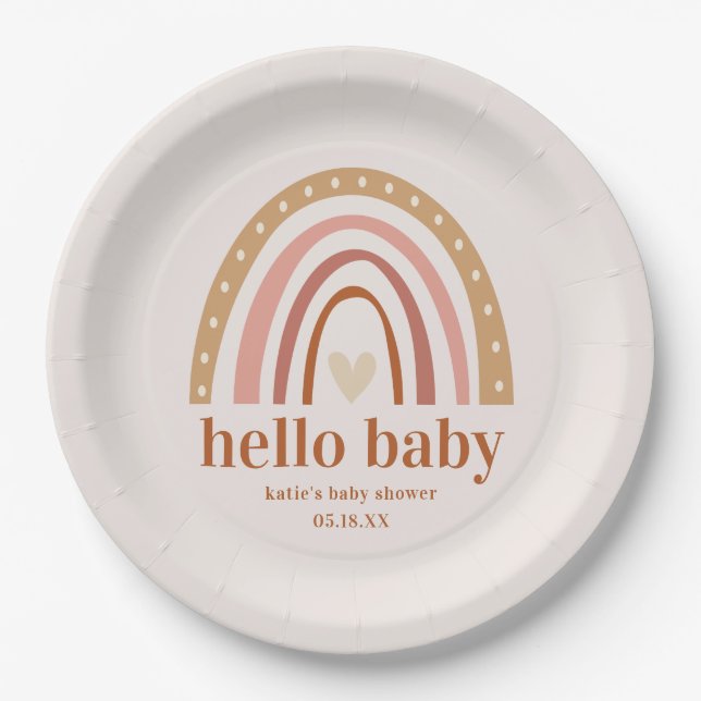 Boho Rainbow Baby Shower Favor Sticker Paper Plates (Front)