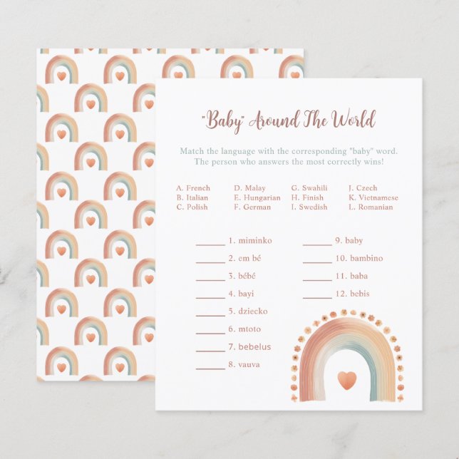 Boho Rainbow Baby Shower Game – Watercolor Earthy  (Front/Back)
