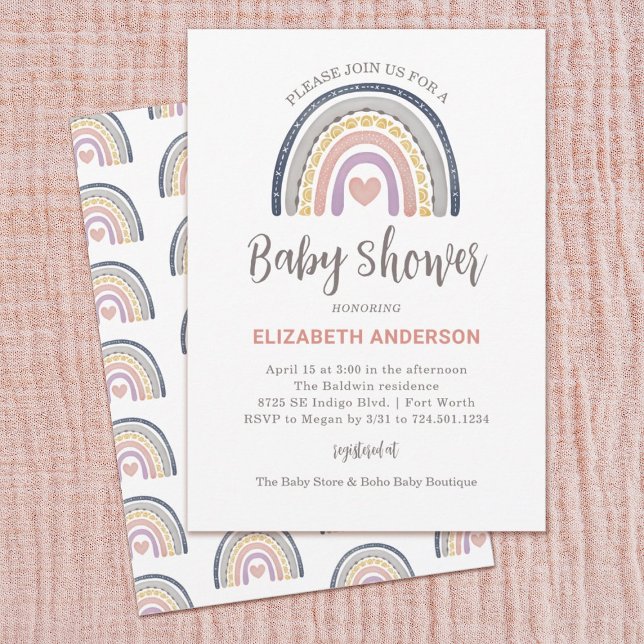 Boho Rainbow Baby Shower Invitation (Boho rainbow baby shower invitation. Personalize it with your info.)