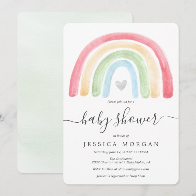 Boho Rainbow Baby Shower Invitation Card (Front/Back)