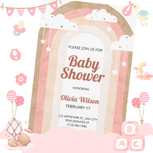 Boho Rainbow Baby Shower Invitation Neutral Pastel