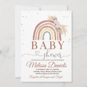Boho Rainbow Baby Shower Invitation Pink Pampas