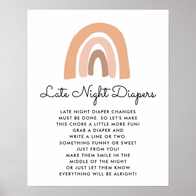 Boho Rainbow Baby Shower Late Nights Diaper Game Poster (Front)