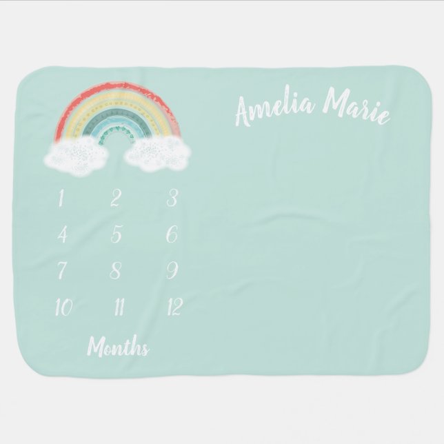 Boho Rainbow Baby Shower Milestone Baby Blanket (Horizontal)