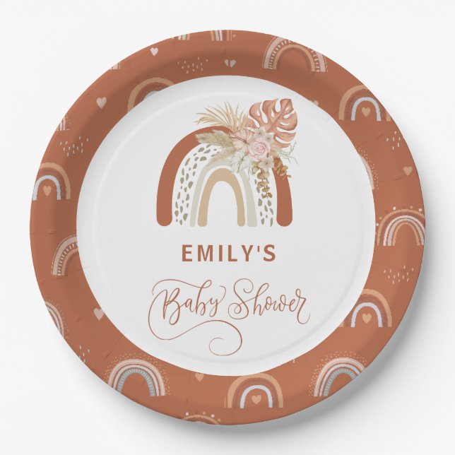 Boho Rainbow Baby Shower Paper Plates (Front)
