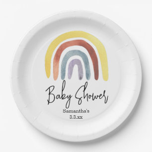 Boho rainbow baby shower paper plates