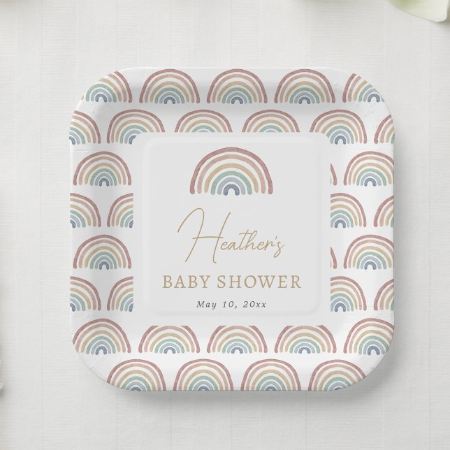 Boho Rainbow Baby Shower Paper Plates (Boho Watercolor Rainbow Baby Shower Paper Plates Table Decor by Painted Paperie
)