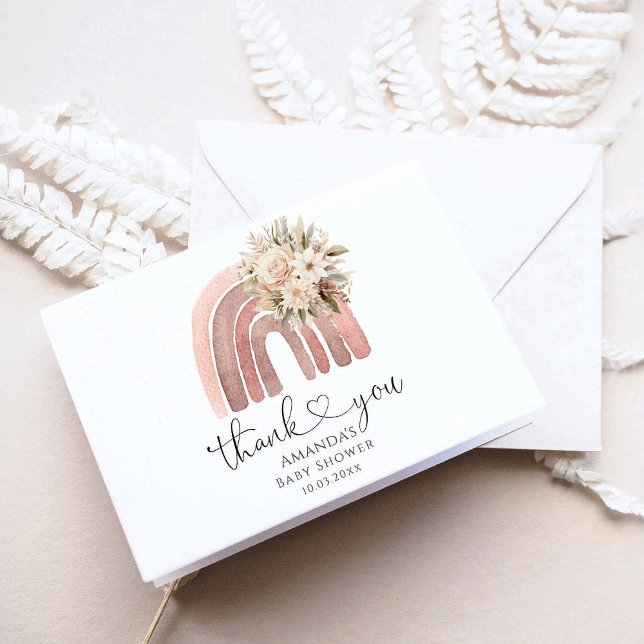 Boho Rainbow Baby Shower Party  Thank You Card (Creator Uploaded)