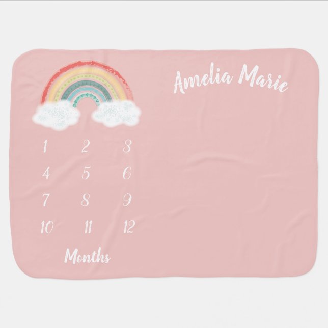 Boho Rainbow Baby Shower Pink Blanket (Horizontal)