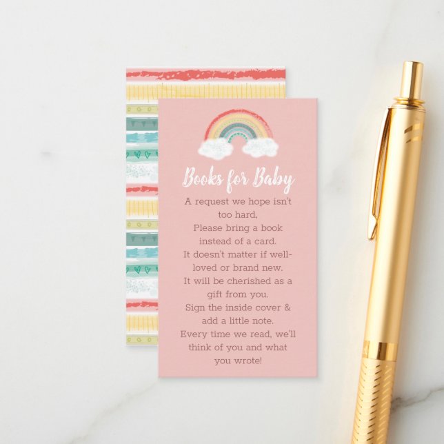 Boho Rainbow Baby Shower Pink Enclosure Card (Front/Back In Situ)