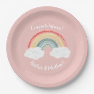 Boho Rainbow Baby Shower Pink Paper Plates