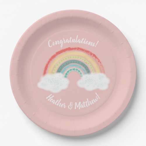 Boho Rainbow Baby Shower Pink Paper Plates