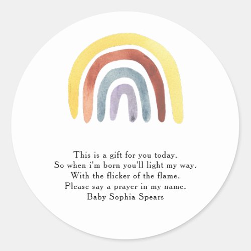 Boho rainbow baby shower _ Prayer Candle Label