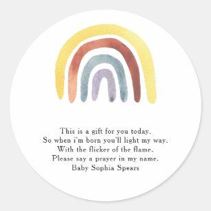 Boho rainbow baby shower - Prayer Candle Label