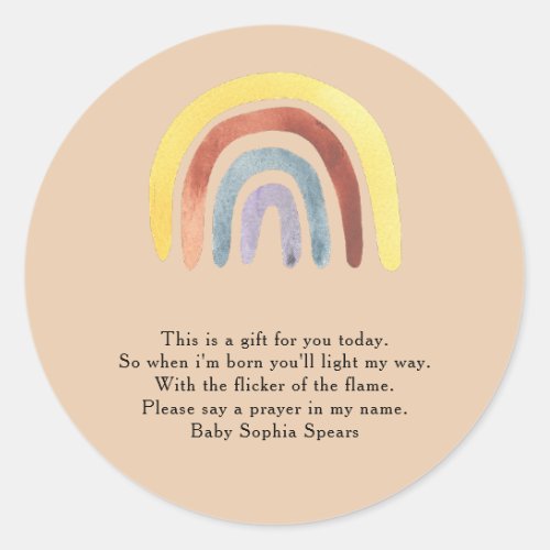 Boho rainbow baby shower _ Prayer Candle Label