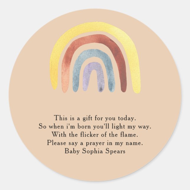 Boho rainbow baby shower - Prayer Candle Label (Front)