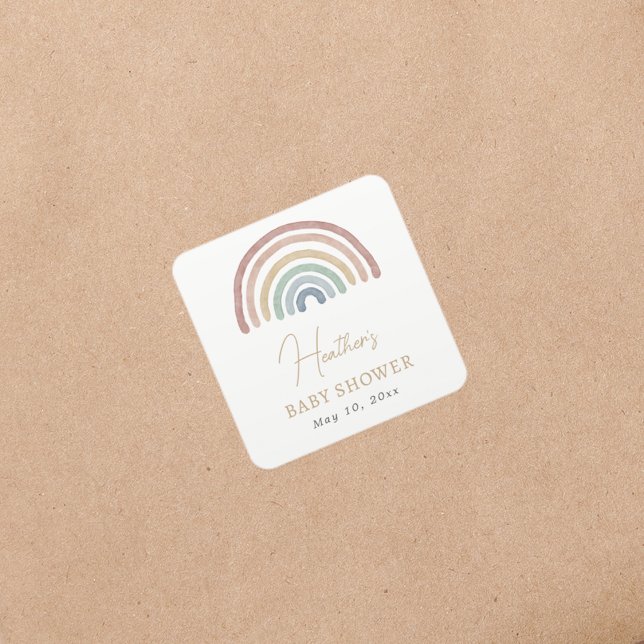 Boho Rainbow Baby Shower Sticker (Colorful Boho Rainbow Baby Shower Square Sticker by Painted Paperie
)