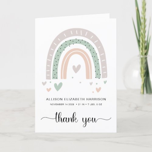 Boho Rainbow Baby Shower Thank You Card